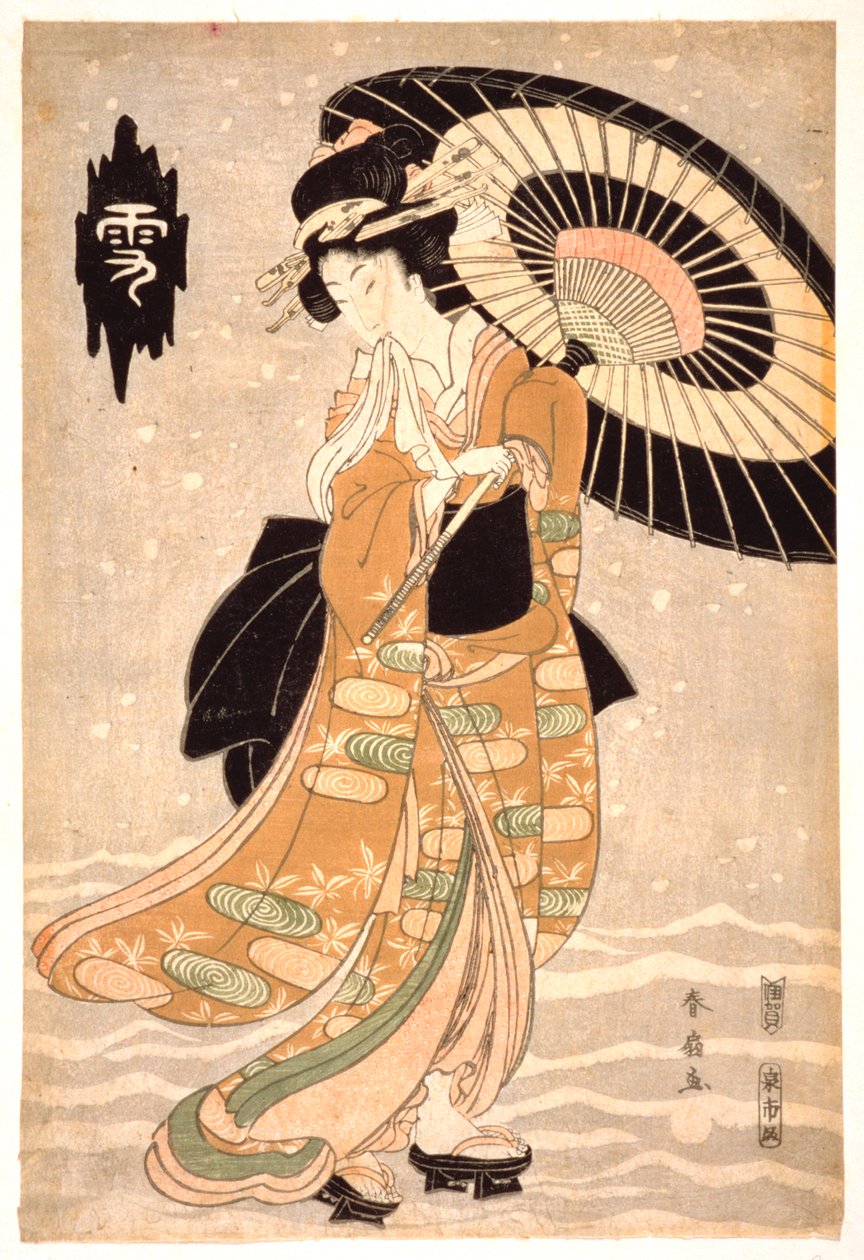 Lumi, kuu ja kukat, c1812 tekijältä Katsukawa Shunsen