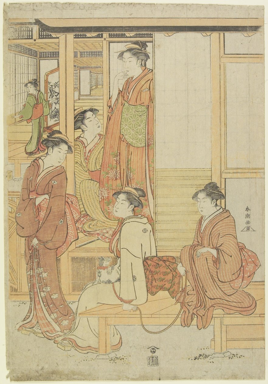 (A Group of Ladies on a Verannalla), c. 1780-1795 tekijältä Katsukawa Shunsho