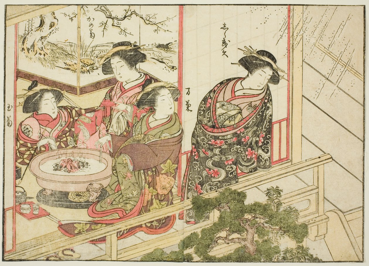 Kiribishiyan kurtisaanit kirjasta "Mirror of Beautiful Women of the Pleasure Quarters (Seiro bijin awase sugata kagami)," voi. 2 tekijältä Katsukawa Shunsho