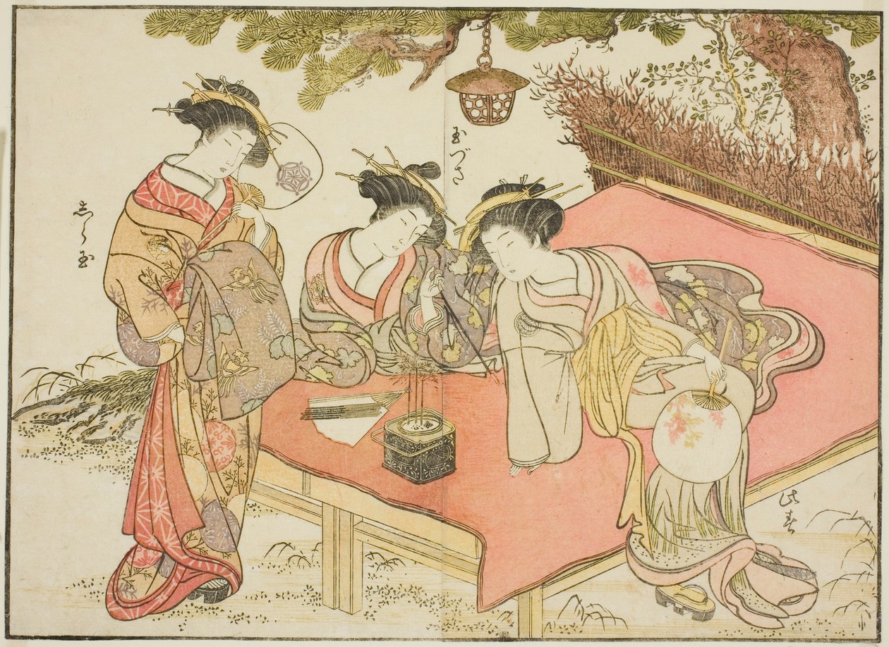Yadayan kurtisaanit, kirjasta "Mirror of Beautiful Women of the Pleasure Quarters (Seiro bijin awase sugata kagami)," voi. 1 tekijältä Katsukawa Shunsho