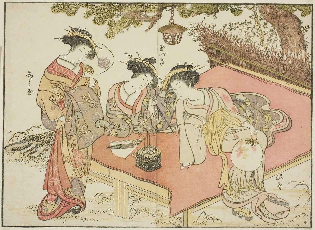 Yadayan kurtisaanit kirjasta "Mirror of Beautiful Women of the Pleasure Quarters (Seiro bijin awase sugata kagami) tekijältä Katsukawa Shunsho