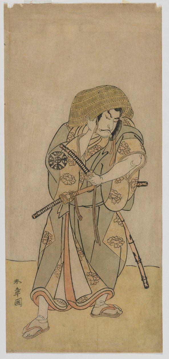 Kabuki-näyttelijä Nakamura Nakazo I naamioituneena samuraina, Edo-kausi, 1770-luvun puoliväli (värillinen puupainatus) tekijältä Katsukawa Shunsho