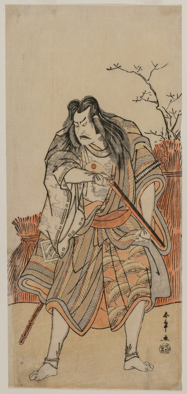 Nakajima Kanzaemon Lordina naamioitunut Metsästäjäksi kiväärin kanssa, n. 1780-luvun alku. tekijältä Katsukawa Shunsho