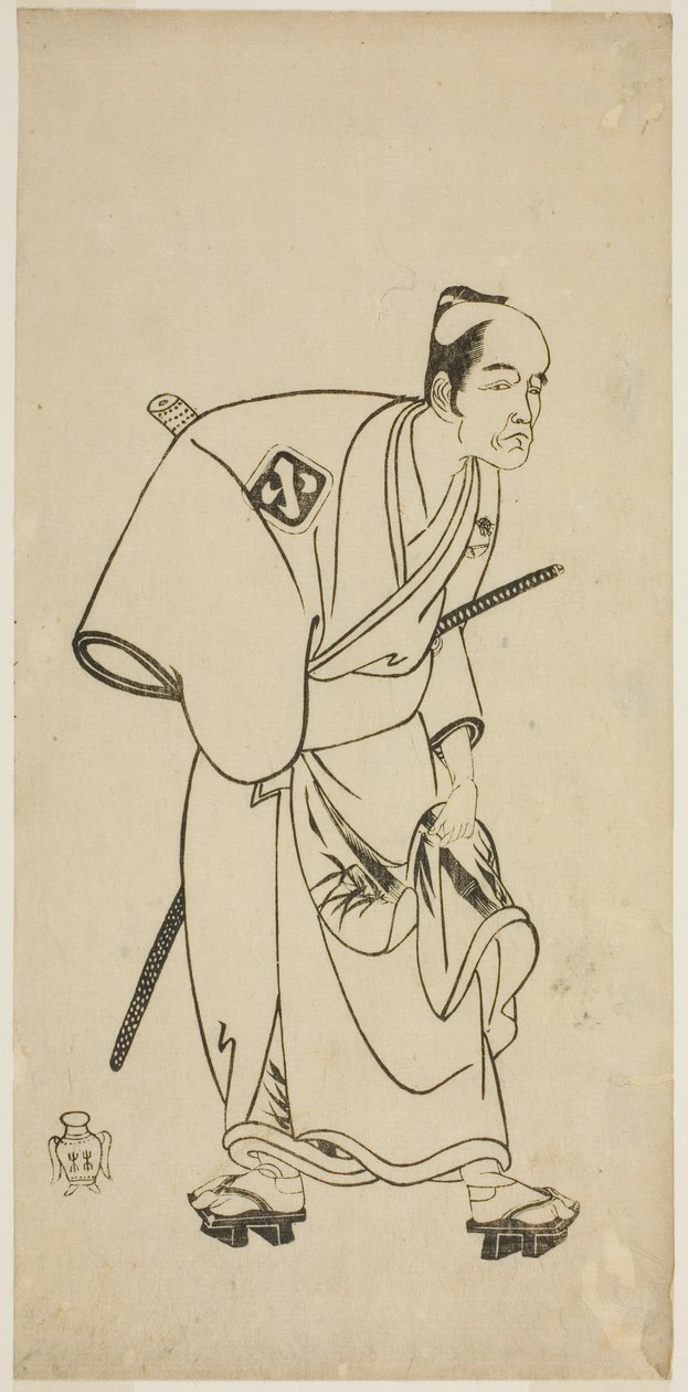 Näyttelijä Arashi Otohachi I Hotei Ichiemonina näytelmässä Ayatsuri Kabuki Ogi, esitettiin Nakamura-teatterissa seitsemännessä kuussa, 1768 tekijältä Katsukawa Shunsho