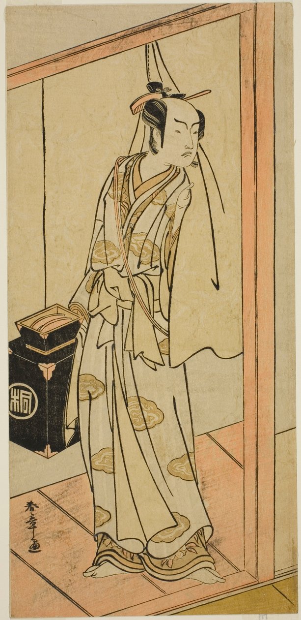 The Actor Arashi Sangoro II as the Hairdresser Obana Saizaburo in the Play Koi Musume Mukashi Hachijo, Performed at the Nakamura Theater in the Third Month, 1776 tekijältä Katsukawa Shunsho