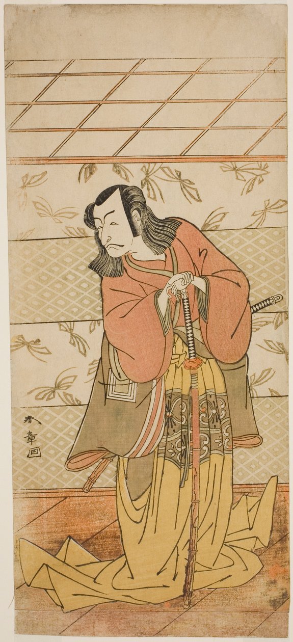 Näyttelijä Ichikawa Danjuro V Ashiya Domanina näytelmässä Kikyo-zome Onna Urakata, esitettiin Morita-teatterissa seitsemännessä kuussa, 1776 tekijältä Katsukawa Shunsho
