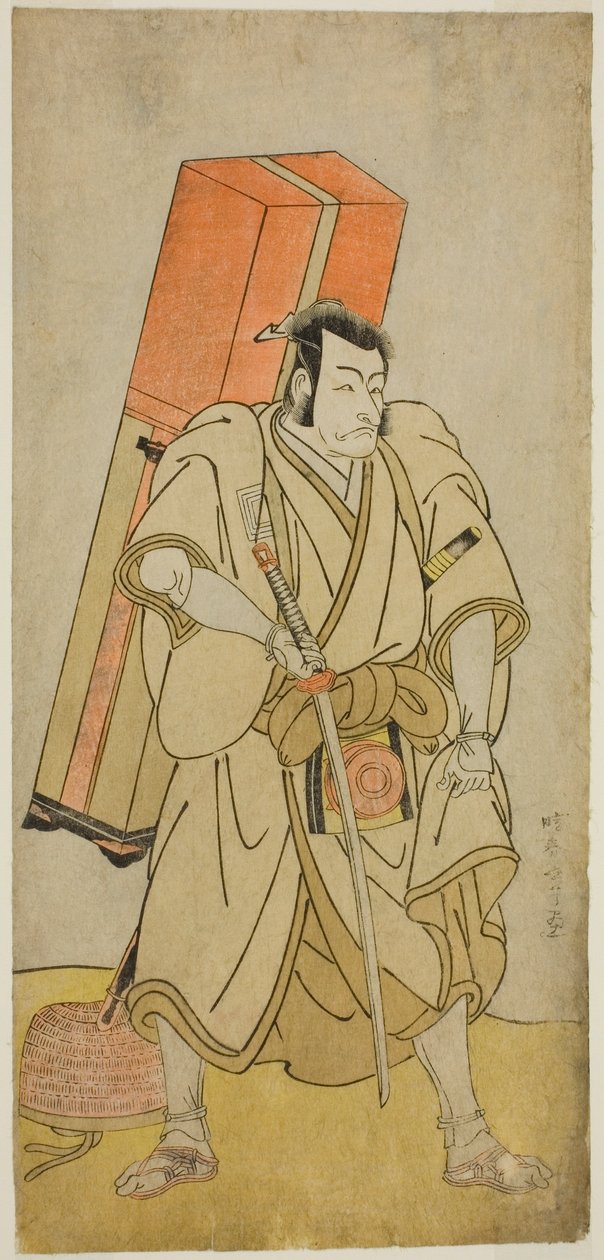 Näyttelijä Ichikawa Danjuro V Godai Saburo Masazumina Naamioitu Rokuju-rokubuksi näytelmässä Sugata no Hana Yuki no Kuronushi, esitettiin Ichimura-teatterissa yhdestoista kuukaudessa, 1776 tekijältä Katsukawa Shunsho