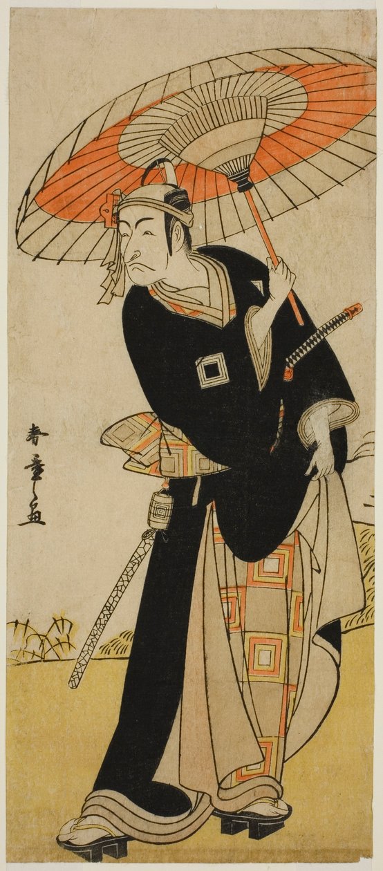Näyttelijä Ichikawa Danjuro V Hanakapado no Sukeroku -näytelmässä Nanakusa Yosooi Soga, joka esitettiin Nakamura-teatterissa viidennessä kuussa, tekijältä Katsukawa Shunsho