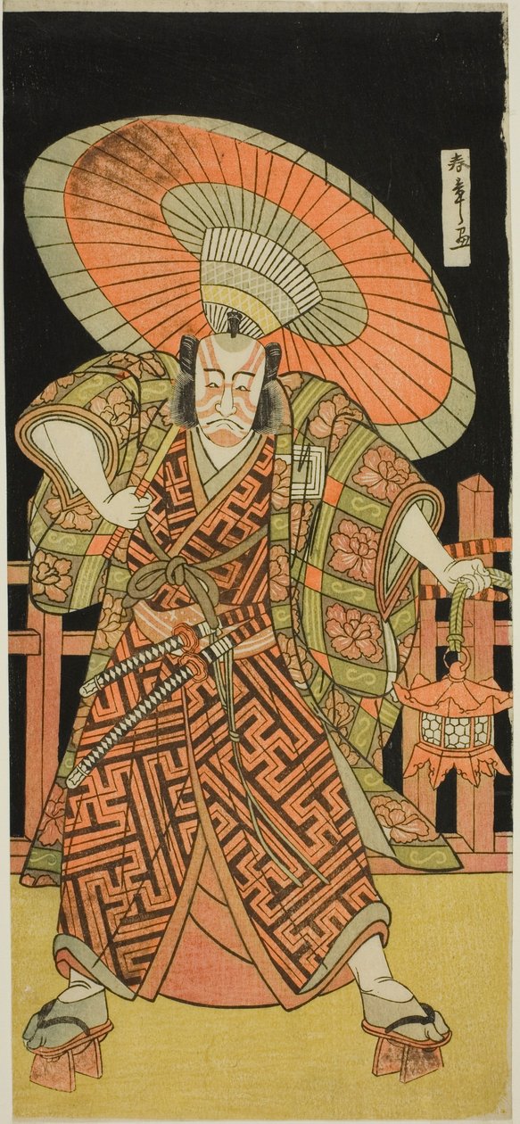 Näyttelijä Ichikawa Danjuro V Kazusa no Gorobei Tadamitsuna näytelmässä Kitekaeru Nishiki no Wakayaka, esitettiin Nakamura-teatterissa yhdestoista kuukaudessa, 1780 tekijältä Katsukawa Shunsho