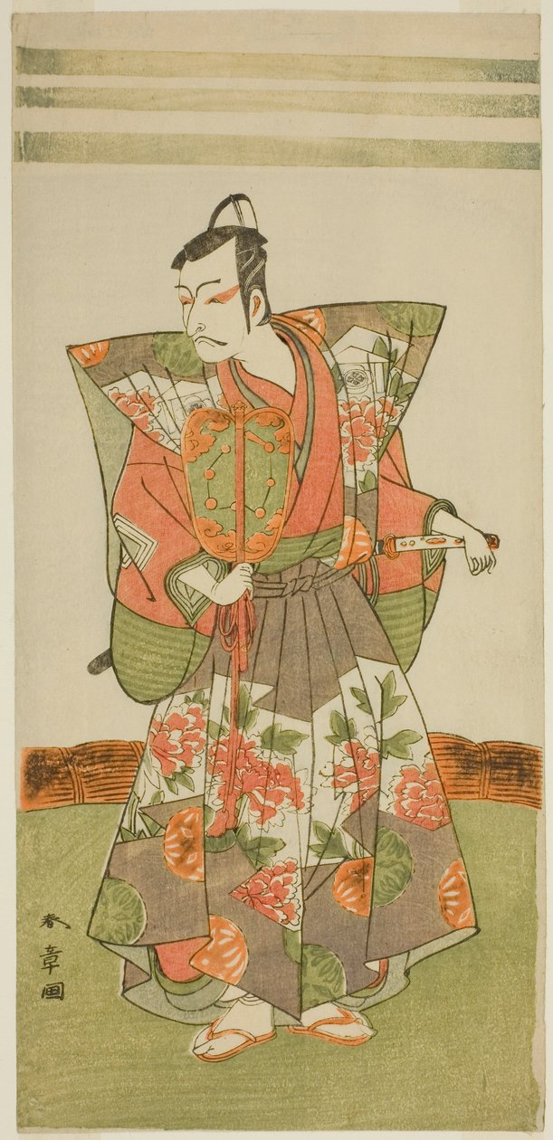Näyttelijä Ichikawa Danjuro V Kudo Kanaishina näytelmässä Izu-goyomi Shibai no Ganjitsu, esitettiin Morita-teatterissa yhdestoista kuukaudessa, 1772 tekijältä Katsukawa Shunsho