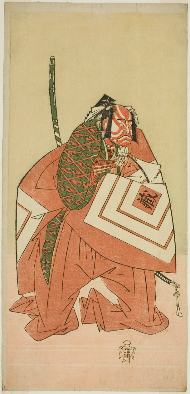 Näyttelijä Ichikawa Danzo III Sanada no Yoichina (?) näytelmässä Sanada no Yoichi Banjaku no Iezuto (?), joka esitettiin Morita-teatterissa (?) yhdestoista kuukaudessa, 1767 (?) tekijältä Katsukawa Shunsho