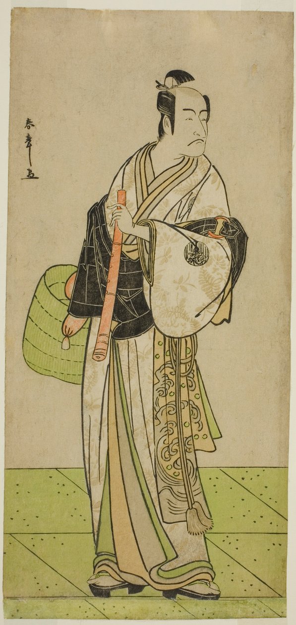 Näyttelijä Ichikawa Ebizo Kudo Suketsunena Komusoksi naamioitunut näytelmässä Waka Murasaki Edokko Soga, esitettiin Ichimura-teatterissa ensimmäisenä kuukautena, 1792 tekijältä Katsukawa Shunsho