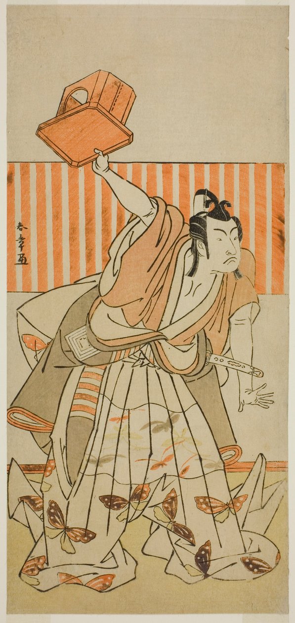 Näyttelijä Ichikawa Monnosuke II Ageha no Chokichina Naamioituna Soga no Goro Tokimuneksi näytelmässä Kaido Ichi Yawaragi Soga, esitettiin Nakamura-teatterissa kolmannessa kuukaudessa, 1778 tekijältä Katsukawa Shunsho