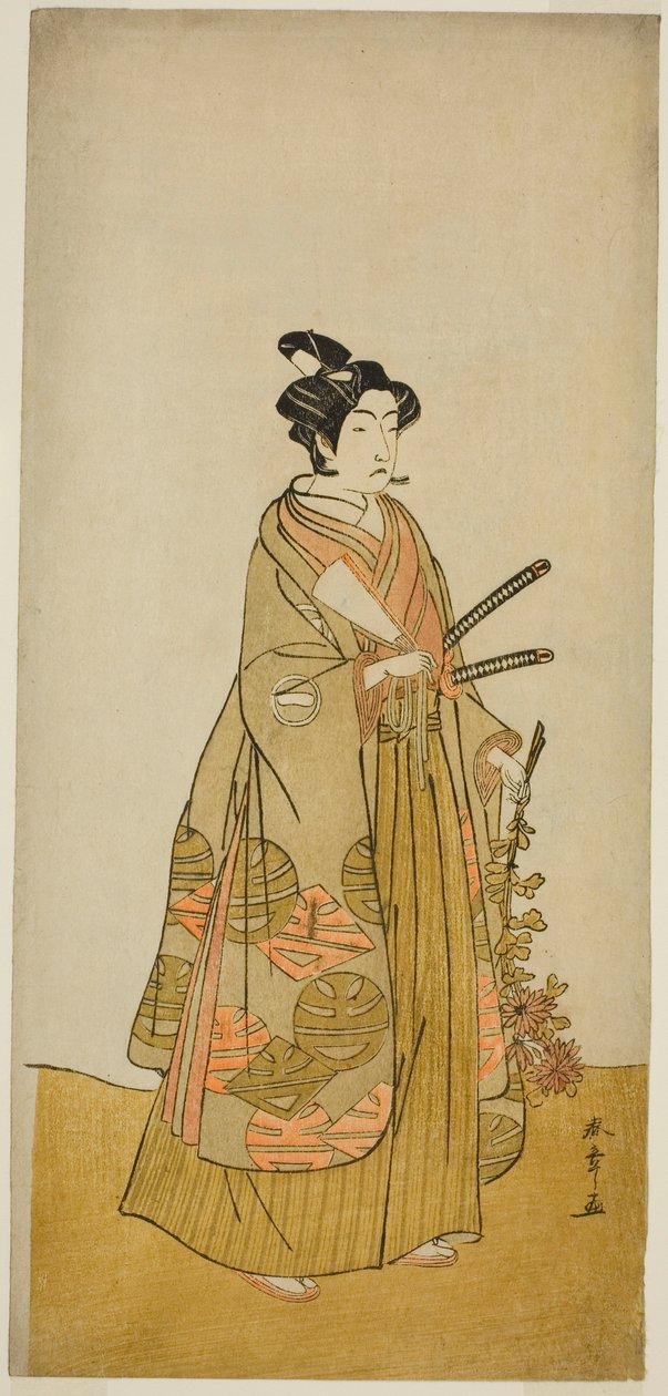 Näyttelijä Ichikawa Monnosuke II Kichisaburona, Kichijo-jin temppelisivulla näytelmässä Sono Kyodai Fuji no Sugatami, esitettiin Morita-teatterissa toisessa kuussa, 1776 tekijältä Katsukawa Shunsho