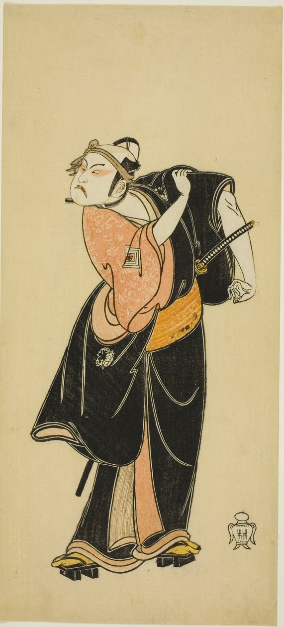 Näyttelijä Ichikawa Raizo I Hanakapado no Sukeroku -näytelmässä "Hitokidori Harutsuge Soga" tekijältä Katsukawa Shunsho