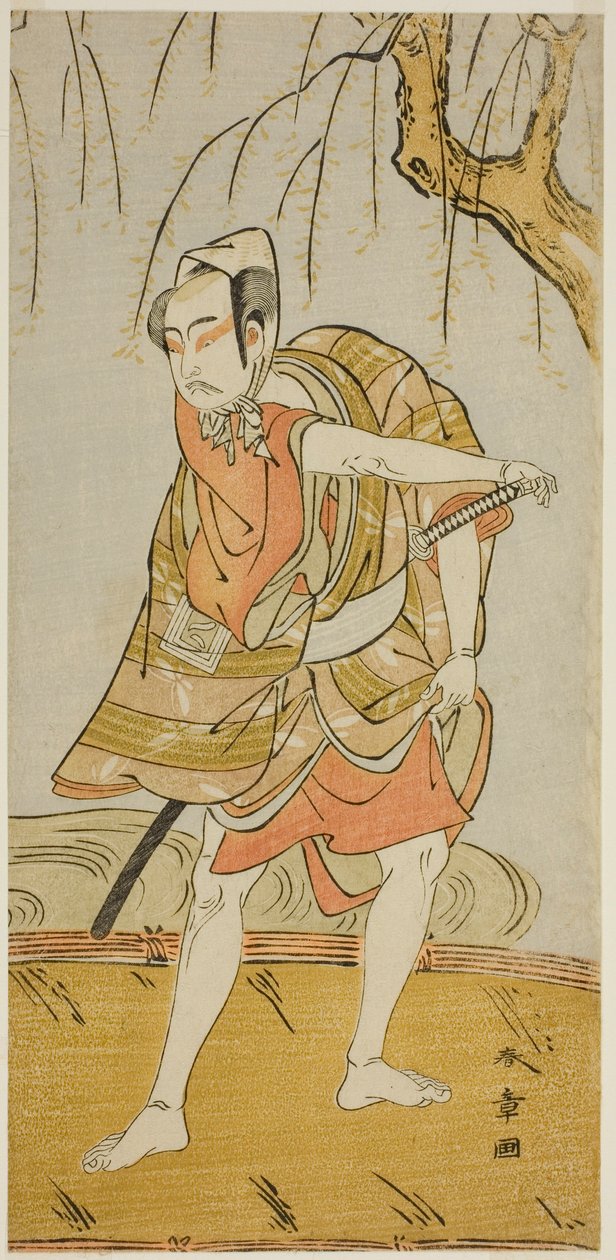 Ichikawa Yaozo II hahmona Hiranoya Tokubei (?) näytelmässä Wada Sakamori Eiga Kagami (?) tekijältä Katsukawa Shunsho