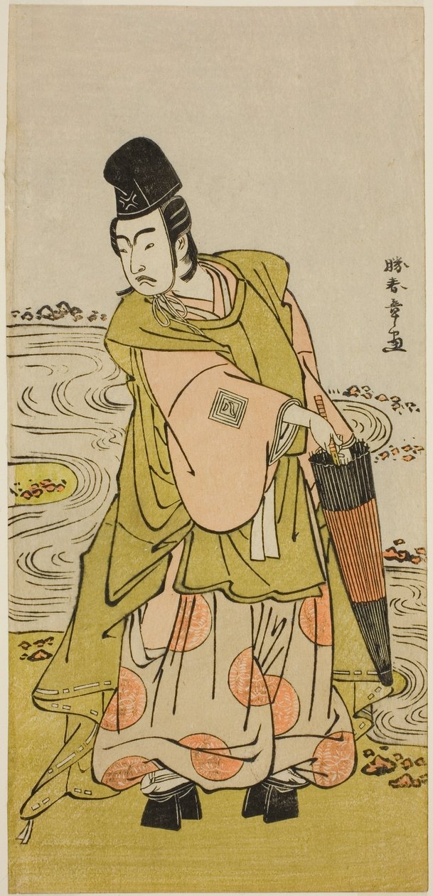Näyttelijä Ichikawa Yaozo II Shii no Shosho Okinorina näytelmässä Sugata no Hana Yuki no Kuronushi, esitettiin Ichimura-teatterissa yhdestoista kuukaudessa, 1776 tekijältä Katsukawa Shunsho