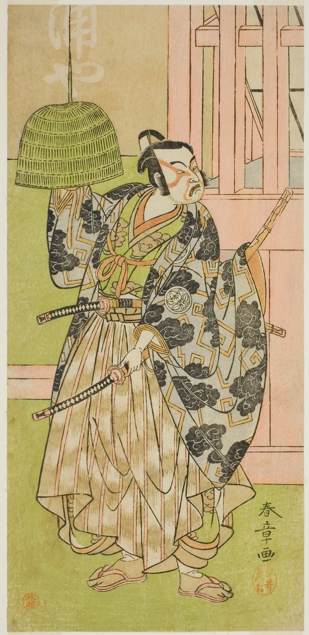 Näyttelijä Ichimura Uzaemon IX Fuwa Banzaemonina näytelmässä Keisei Nagoya Obi, esitettiin Ichimura-teatterissa kahdeksannessa kuukaudessa, 1771 tekijältä Katsukawa Shunsho