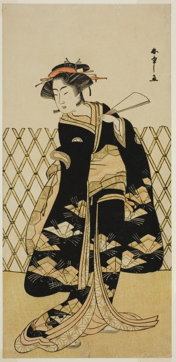 Näyttelijä Iwai Hanshiro IV Mitsuogiya Usukumona näytelmässä Shida Choja-bashira, esitettiin Nakamura-teatterissa kahdeksannessa kuukaudessa, 1781 tekijältä Katsukawa Shunsho