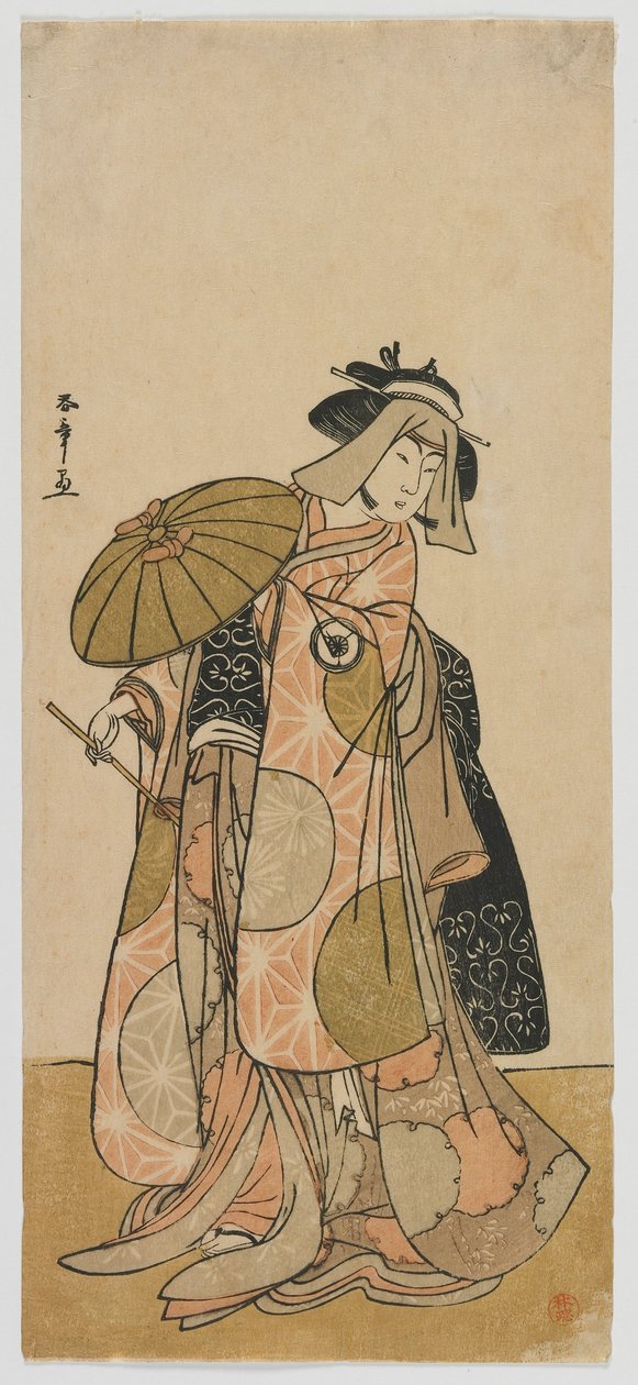Näyttelijä Iwai Hanshiro IV matkustajana, Edo-kausi, n. 1790 (värillinen puupalikkaprintti) tekijältä Katsukawa Shunsho