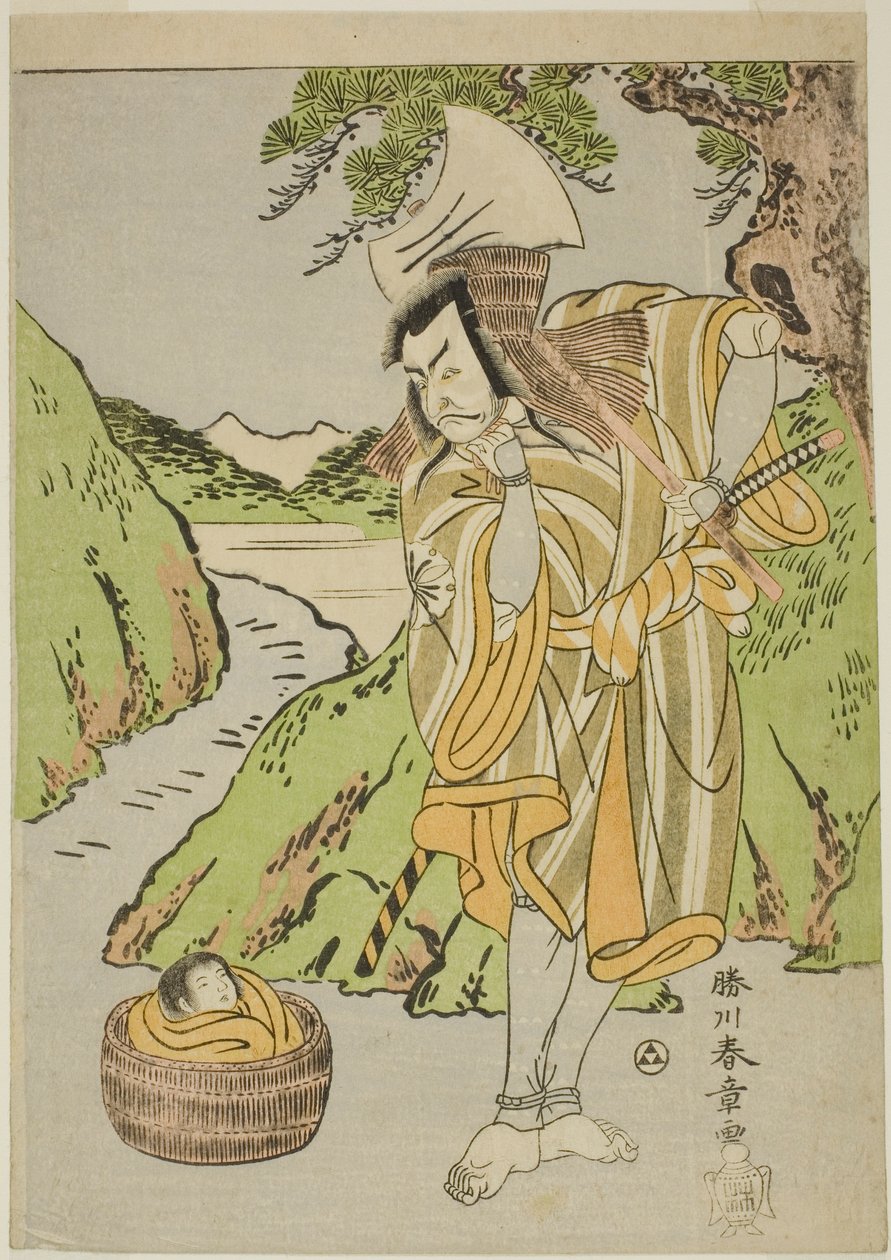 Näyttelijä Matsumoto Koshiro II Osada no Taro Kagemunena Punhakkaajaksi naamioitunut Gankutsu no Gorozo näytelmän Nue no Mori Ichiyo no Mato (Nue-hirviön metsä: Yhdennentoista kuukauden kohde) neljässä (?) näytöksessä. Nakamura-teatteri edestakaisin tekijältä Katsukawa Shunsho