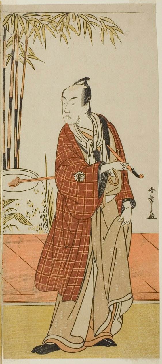 Näyttelijä Matsumoto Koshiro IV Honcho-maru Tsunagorona (?) näytelmässä Hono Nitta Daimyojin (?), joka esitettiin Morita-teatterissa (?) seitsemännessä kuussa, 1777 (?) tekijältä Katsukawa Shunsho