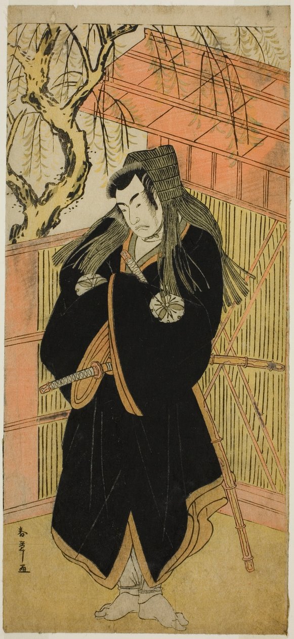 Näyttelijä Matsumoto Koshiro IV Matsuo-maruna (?) näytelmässä Sugawara Denju Tenarai Kagami (?), Esitettiin Nakamura-teatterissa (?) neljännessä kuussa, 1779 (?) tekijältä Katsukawa Shunsho