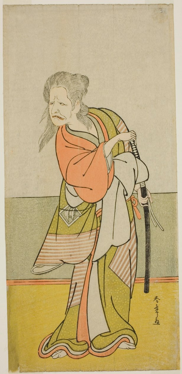 Näyttelijä Nakajima Kanzaemon III Yaguchi no Karasu-babana näytelmässä Hono Nitta Daimyojin, joka esitettiin Morita-teatterissa seitsemännessä kuussa, 1777 tekijältä Katsukawa Shunsho