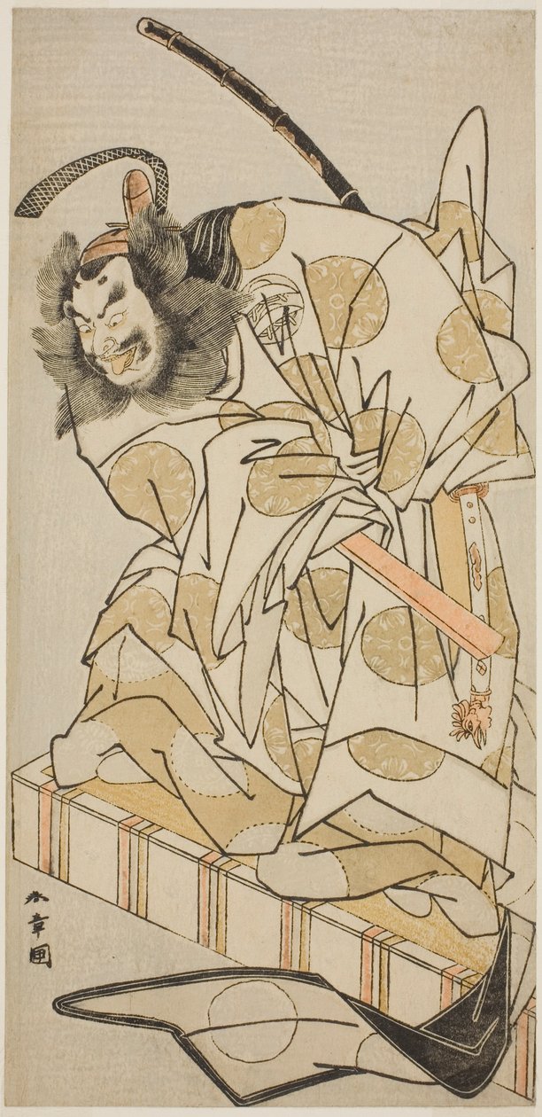 Tea C ja r Mihoemon Nakajima Ia Kirjaportin ensimmäisenä Kiyotada-jäsenenä Te Pay -vanhempainlaiva Taiheiki, Perfor Med At Te Ichimura Te E Venth Gate, 1775 tekijältä Katsukawa Shunsho