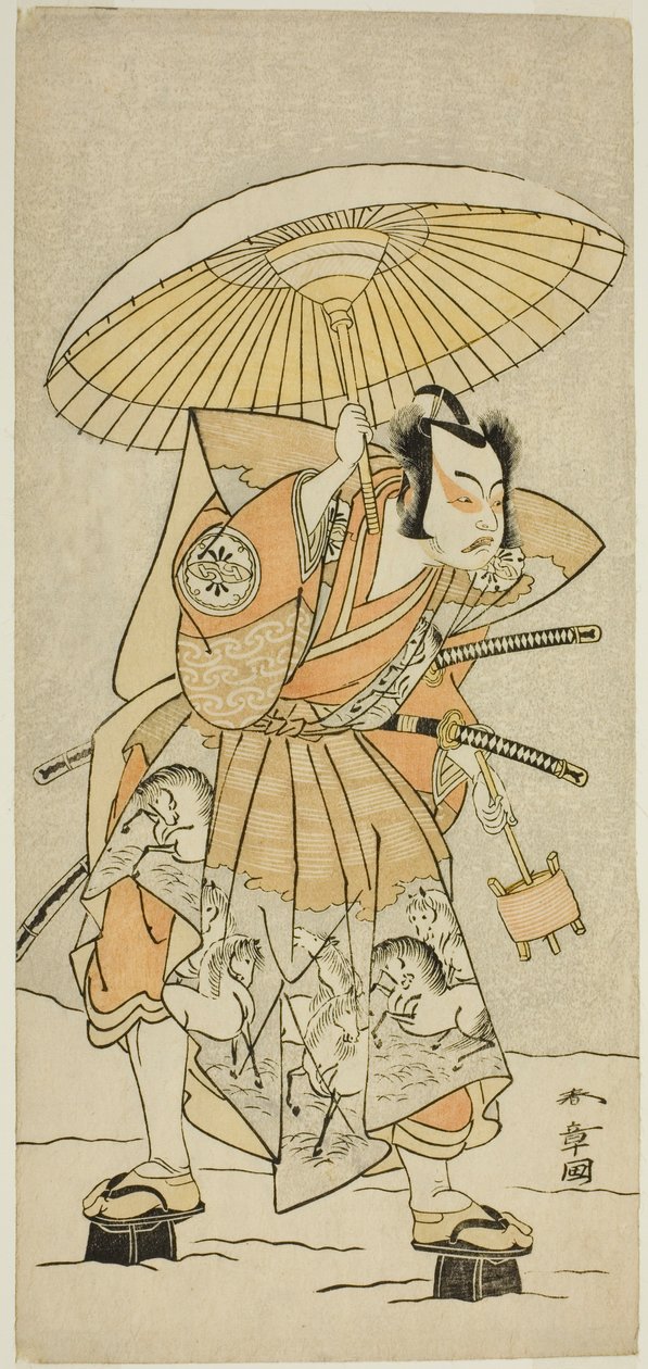 Näyttelijä Nakamura Juzo II Kajiwara Genta Kagetokina näytelmässä Izu-goyomi Shibai no Ganjitsu, esitettiin Morita-teatterissa yhdestoista kuukaudessa, 1772 tekijältä Katsukawa Shunsho