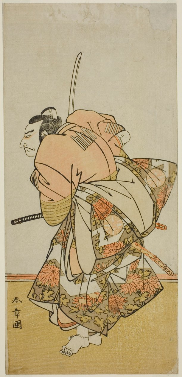 Näyttelijä Nakamura Nakazo I Chinzei Hachiro Tametomona näytelmässä Hana-zumo Genji Hiiki, esitettiin Nakamura-teatterissa yhdestoista kuukaudessa, 1775 tekijältä Katsukawa Shunsho