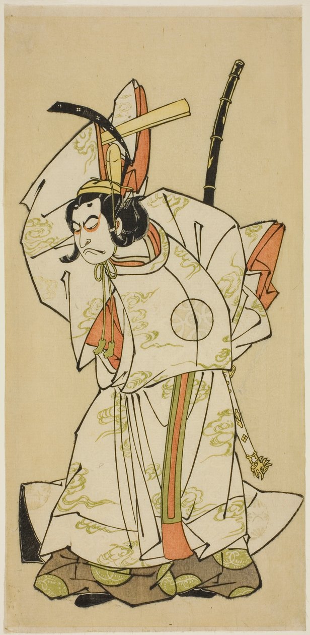 Näyttelijä Nakamura Nakazo I prinssi Koreakirana (?) näytelmässä Gohiiki Kanjincho, joka esitettiin Nakamura-teatterissa yhdestoista kuukaudessa, 1773 tekijältä Katsukawa Shunsho