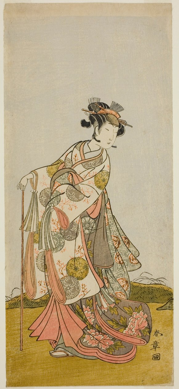 Näyttelijä Nakamura Noshio I prinsessa Usuyuki (Usuyuki Hime) näytelmässä "Shin Usuyuki Monogatari", joka esitettiin Morita-teatterissa viidennessä kuussa 1774 tekijältä Katsukawa Shunsho