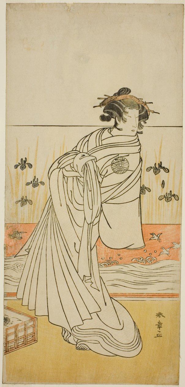 Näyttelijä Nakamura Tomijuro I kurtisaani Toyamana näytelmässä Koi Nyobo Somewake Tazuna, esitettiin Nakamura-teatterissa yhdeksännessä kuussa, 1777 tekijältä Katsukawa Shunsho