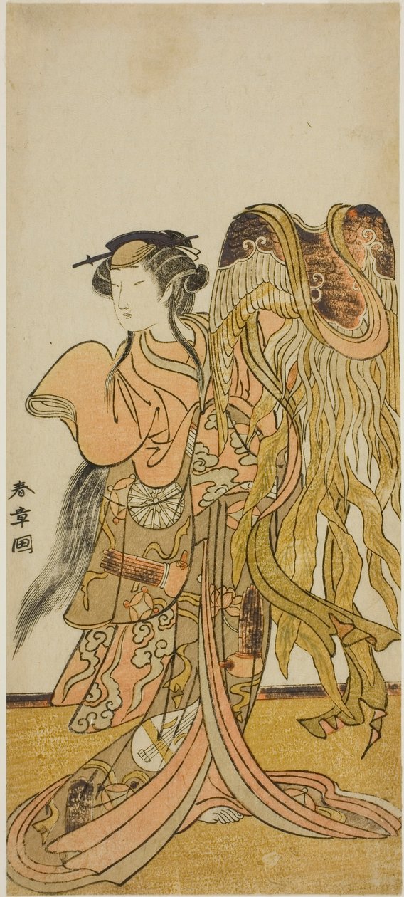 Näyttelijä Nakamura Tomijuro I Tsurugan kurtisaani Toyamana näytelmässä Keisei Tsuki no Miyako, esitettiin Morita-teatterissa kahdeksannessa kuukaudessa, 1775 tekijältä Katsukawa Shunsho