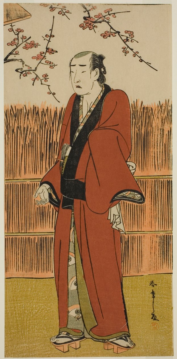 Onoe Matsusuke I Baramon no Kichin roolissa näytelmässä Hatsumombi Kuruwa Soga, joka esitettiin Nakamura-teatterissa ensimmäisenä kuukautena, tekijältä Katsukawa Shunsho