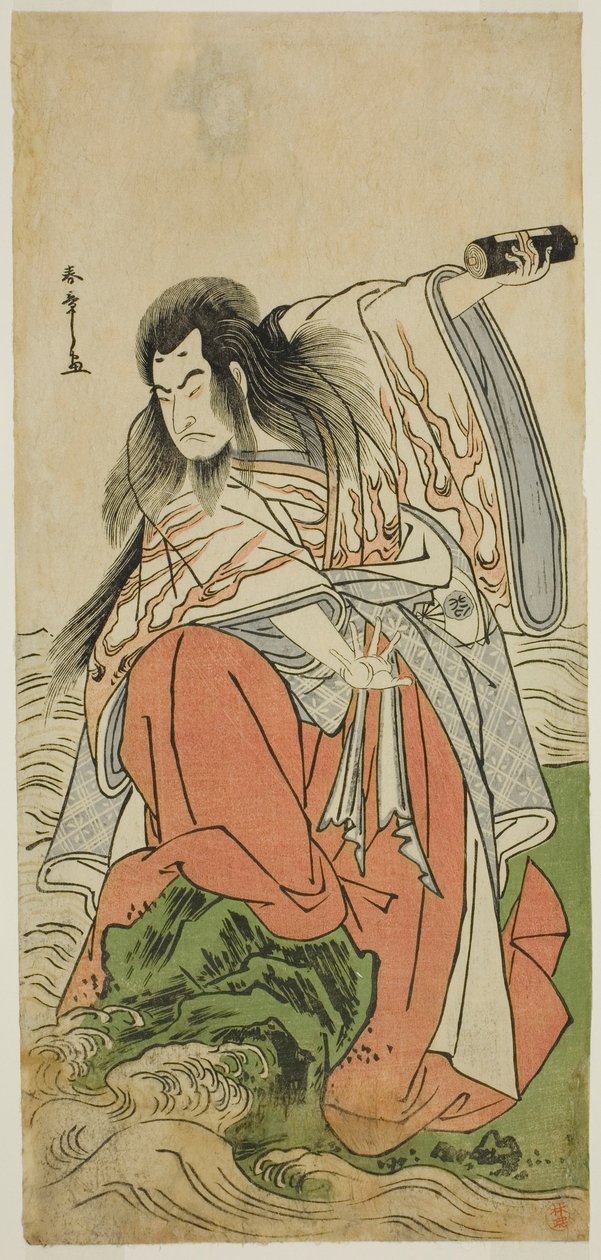 Näyttelijä Onoe Matsusuke I eläkkeellä oleva keisari Sutoku näytelmässä Kitekaeru Nishiki no Wakayaka, joka esitettiin Nakamura-teatterissa yhdestoista kuukaudessa, 1780 tekijältä Katsukawa Shunsho