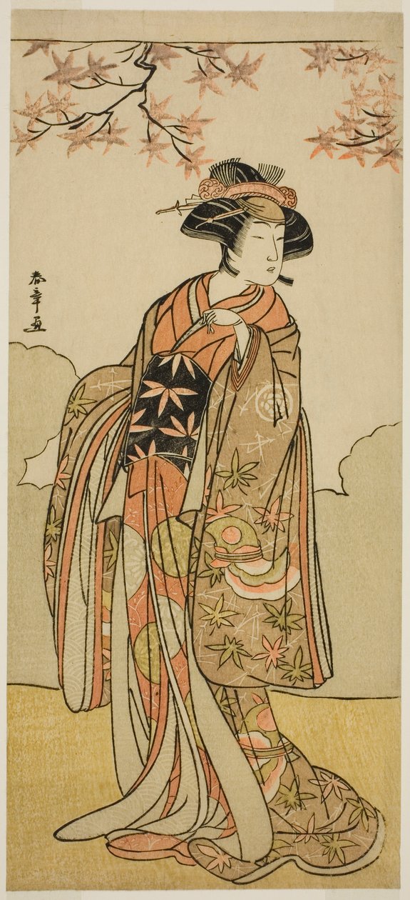 Näyttelijä Osagawa Tsuneyo II Onoe no Maena näytelmäpäivämäärässä Nishiki Tsui no Yumitori, esitettiin Morita-teatterissa yhdestoista kuukaudessa, 1778 tekijältä Katsukawa Shunsho