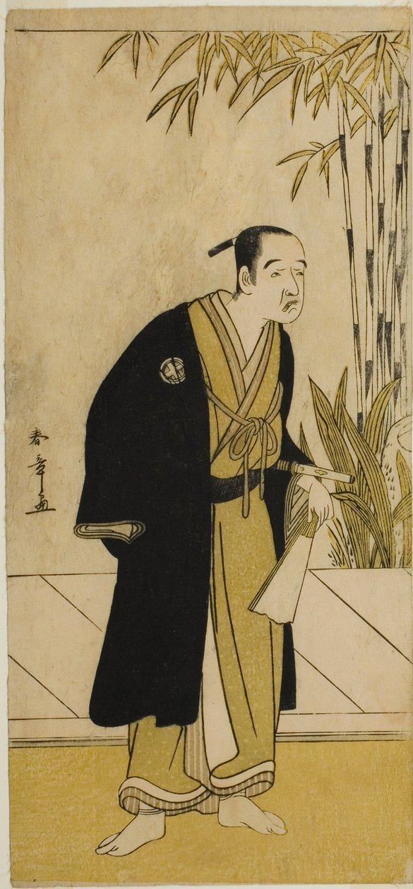 Näyttelijä Otani Tomoemon I Kajino Choania (?) näytelmässä Hono Nitta Daimyojin (?), joka esitettiin Morita-teatterissa (?) seitsemännessä kuussa, 1777 tekijältä Katsukawa Shunsho