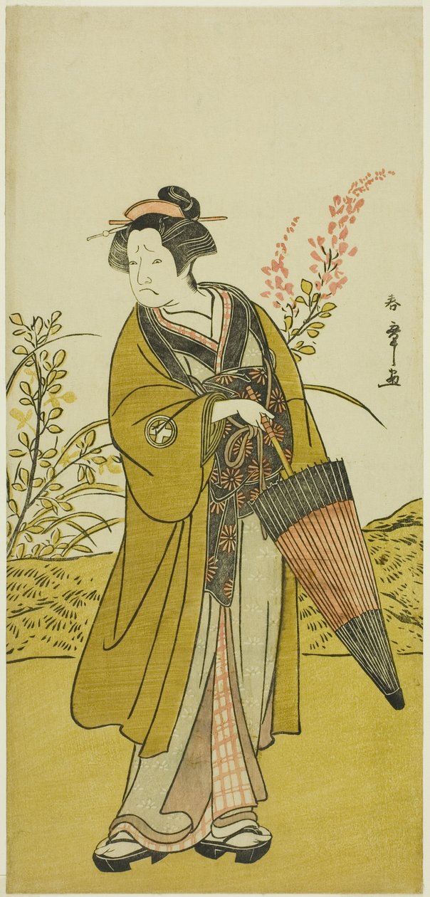 Näyttelijä Otani Tomoemon I Otsuman roolissa näytelmässä Kabuki no Hana Bandai Soga, esitettiin Ichimura-teatterissa neljännessä kuukaudessa, 1781 tekijältä Katsukawa Shunsho