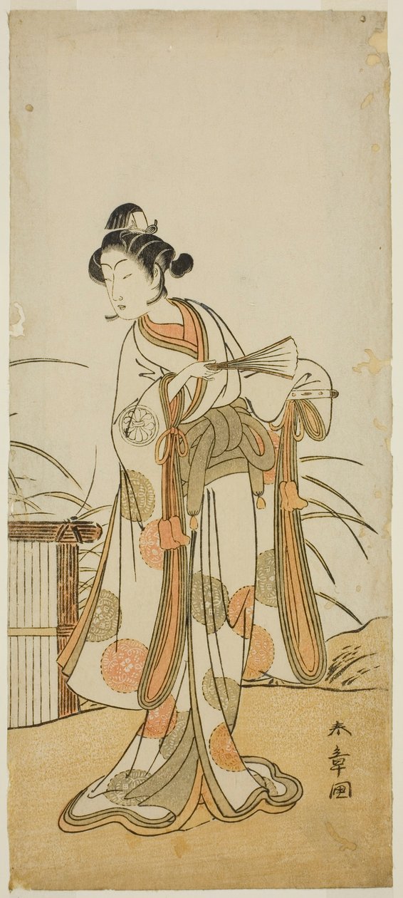 Näyttelijä Segawa Kikunojo III Aigo no Wakan roolissa näytelmässä Chigo Sakura Jusan Kane, esitettiin Ichimura-teatterissa yhdestoista kuukaudessa, 1774 tekijältä Katsukawa Shunsho