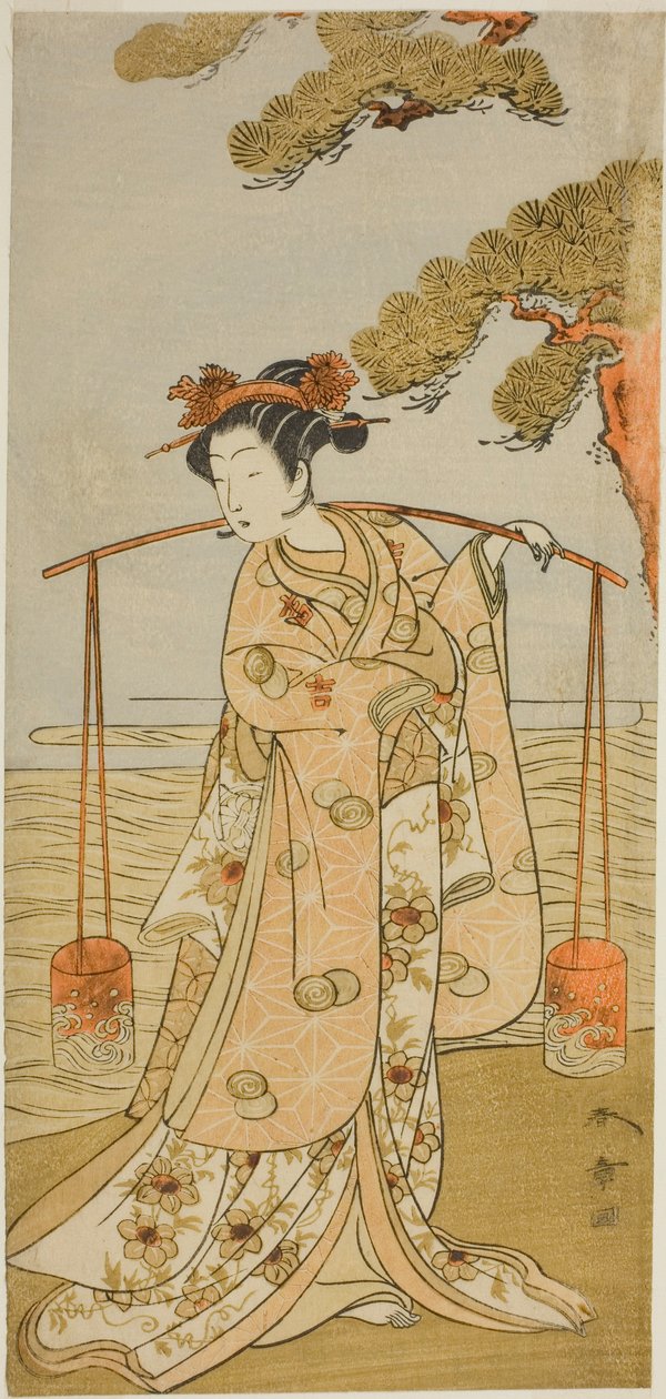 Näyttelijä Segawa Kitsuji III Murasamenä näytelmässä Gohiiki Kanjincho, esitettiin Nakamura-teatterissa yhdestoista kuukaudessa, 1773 tekijältä Katsukawa Shunsho