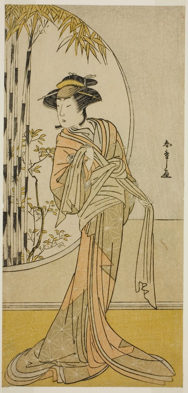 Näyttelijä Tsuneyo II Okaruna näytelmässä Kanadehon Chushingura, joka esitettiin Morita-teatterissa kahdeksannessa kuukaudessa, 1779 tekijältä Katsukawa Shunsho