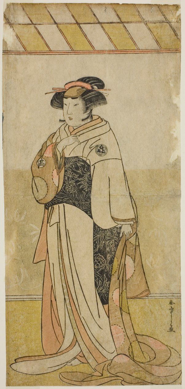 Yamashita Kinsaku II Lady Mankona (Manko Gozen) näytelmässä Hatsumombi Kuruwa Soga, joka esitettiin Nakamura-teatterissa ensimmäisenä kuukautena, tekijältä Katsukawa Shunsho