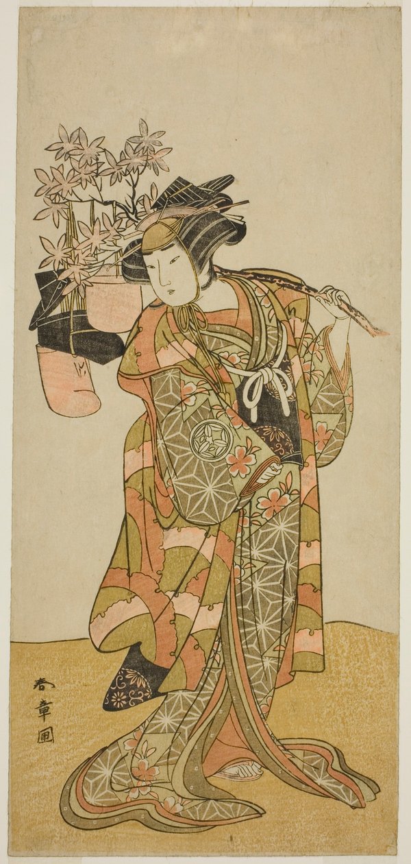 Näyttelijä Yamashita Kinsaku II Odaina, Eboshin (hattu) myyjänä näytelmässä Hana-zumo Genji Hiiki, esitettiin Nakamura-teatterissa yhdestoista kuukaudessa, 1775 tekijältä Katsukawa Shunsho