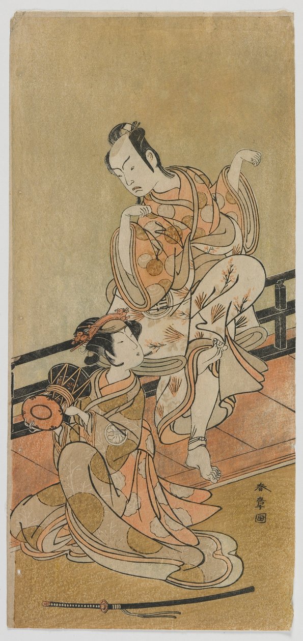 The Actors Arashi Sangoro II as Tadanobu and Segawa Kikunojo III as Shizuka Gozen in the Play Yoshitsune and the Thousand Cherry Trees, Edo period tekijältä Katsukawa Shunsho