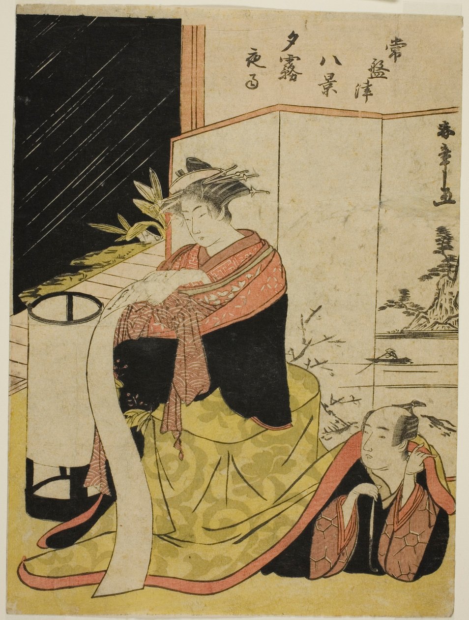 Kurtesaani Yugiri ja hänen rakastajansa Fujiya Izaemon, sarjasta "Tokiwazu Hakkei" tekijältä Katsukawa Shunsho