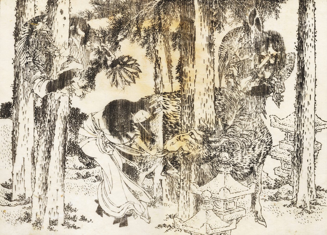 Nainen tekee kiroavan rituaaliseremonian tekijältä Katsushika Hokusai