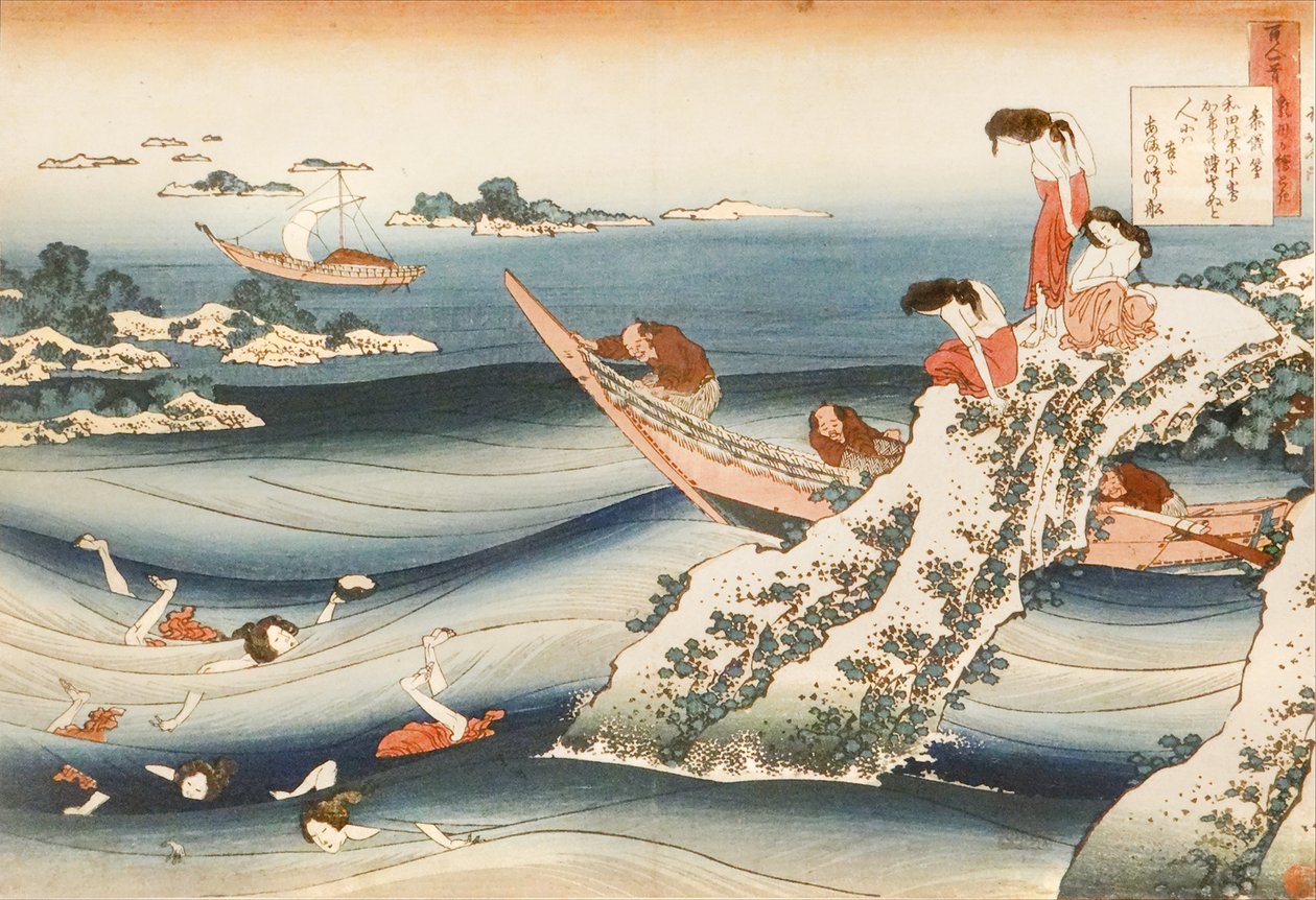 Sangi no Takamura, pêcheuses dormeaux tekijältä Katsushika Hokusai