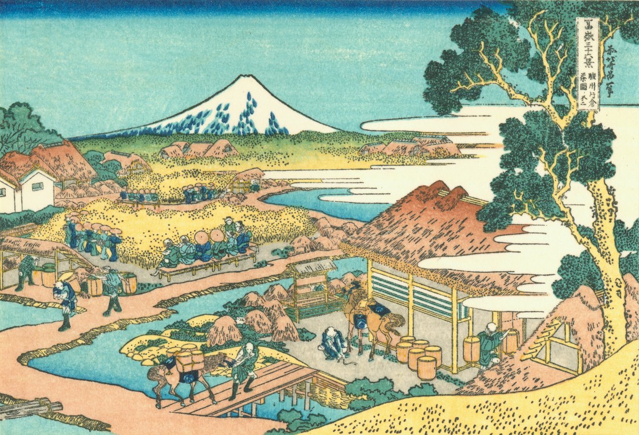 Fuji nähdään Katakuran teeviljelmästä Surugan maakunnassa tekijältä Katsushika Hokusai